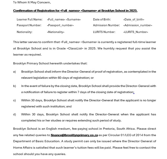 Admission Letter/Proof of registration letter